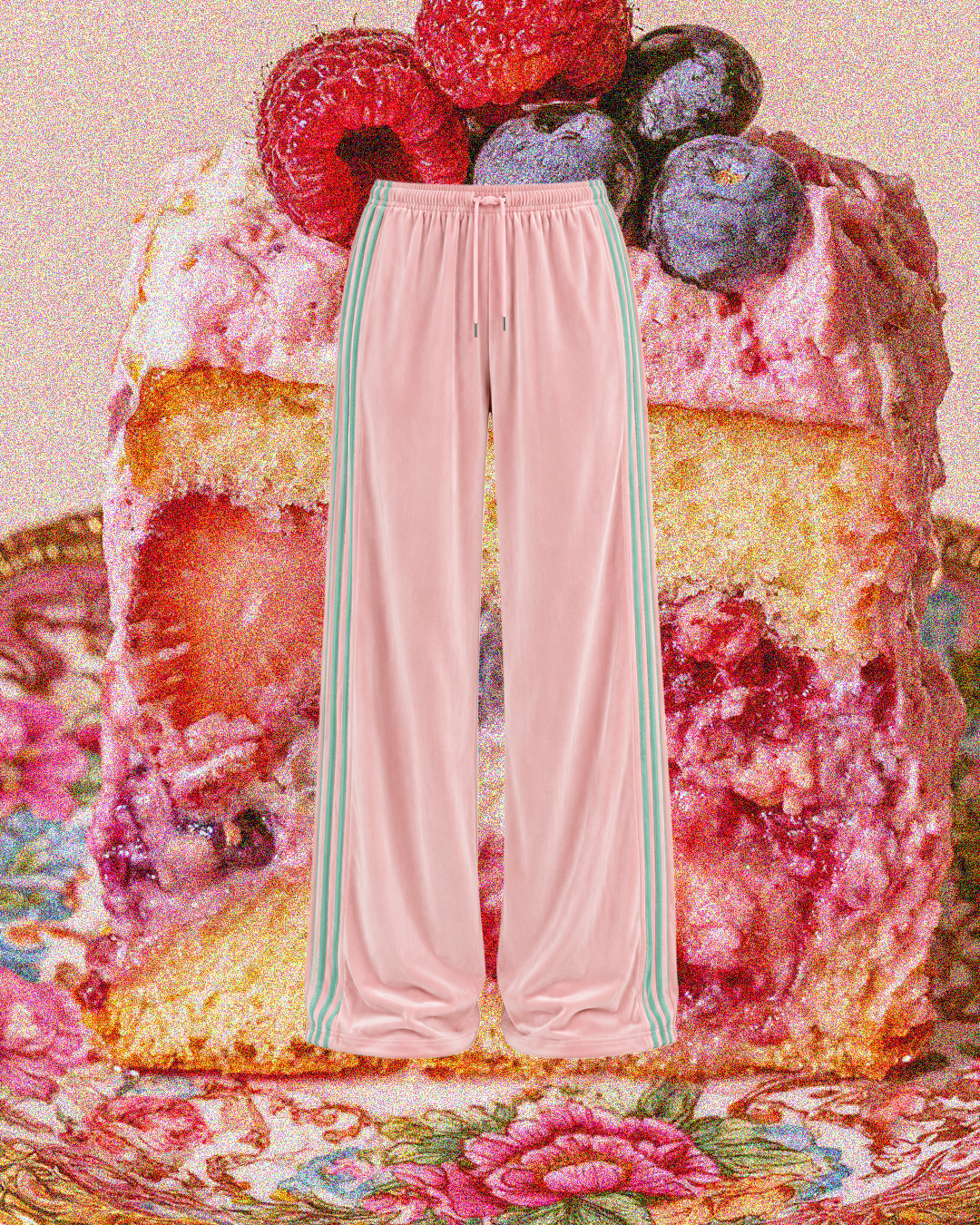 "BERRIES & CREAM" VELVET TRACK PANTS