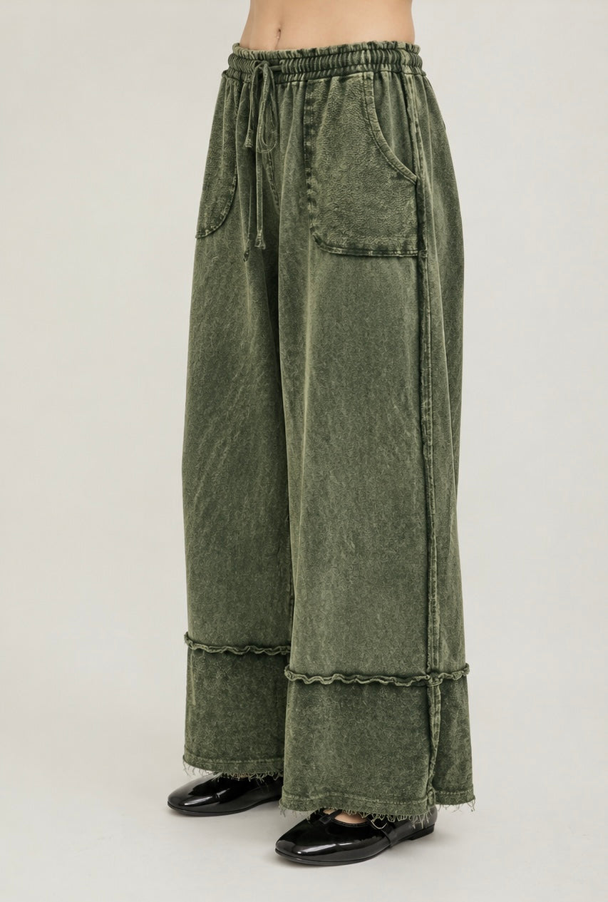 "PESTO PLEASE" Washed Away Wide Leg Lounge Pant
