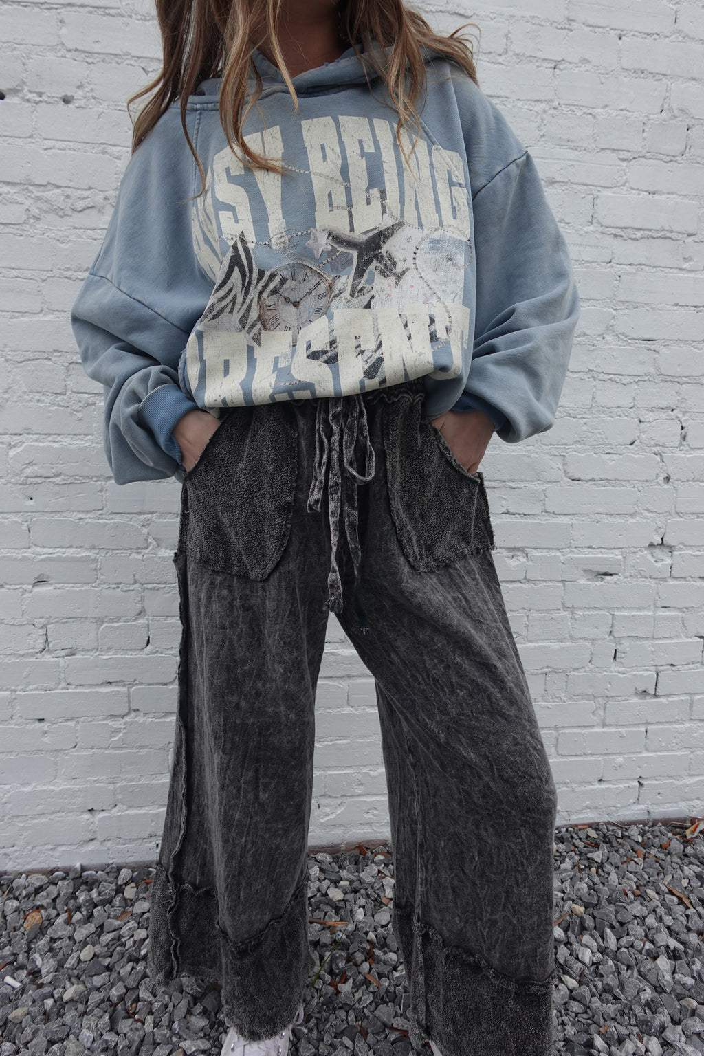 “CHARCOAL” Washed Away Wide Leg Lounge Pants