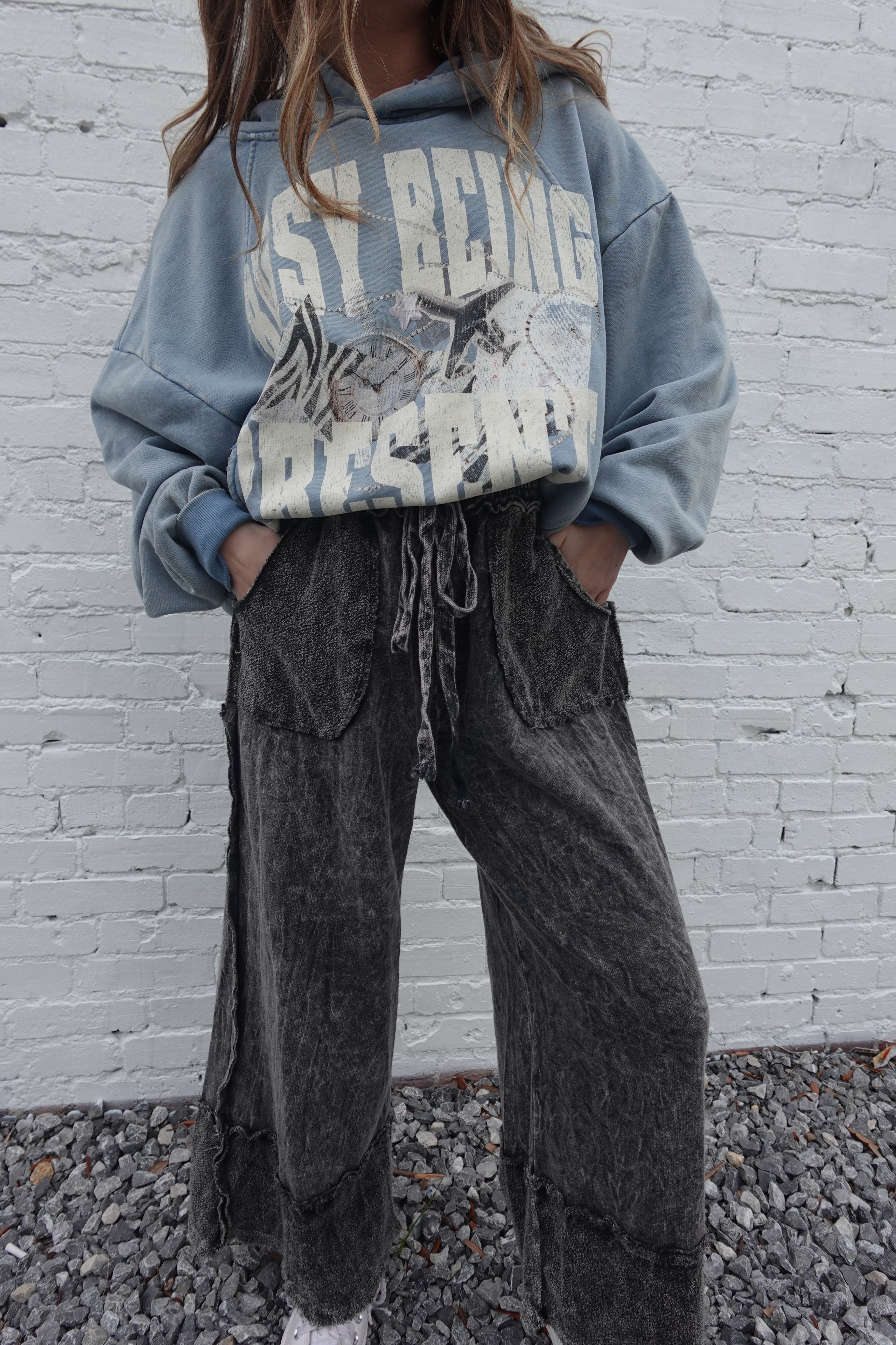 “CHARCOAL” Washed Away Wide Leg Lounge Pants