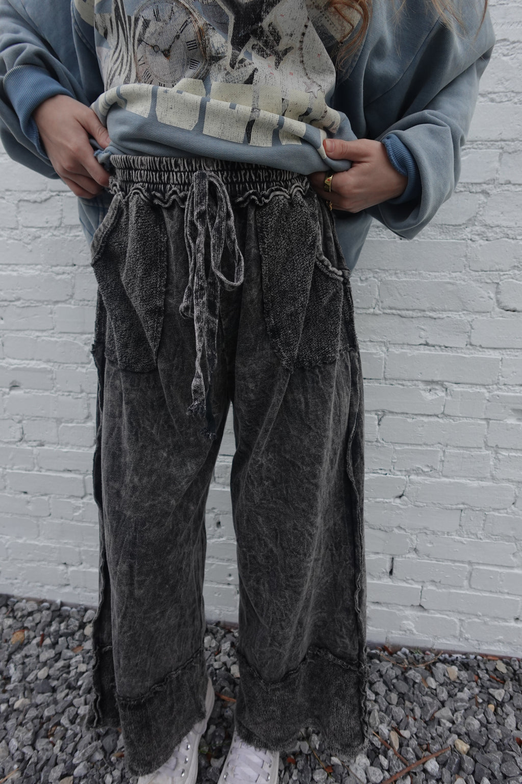 “CHARCOAL” Washed Away Wide Leg Lounge Pants