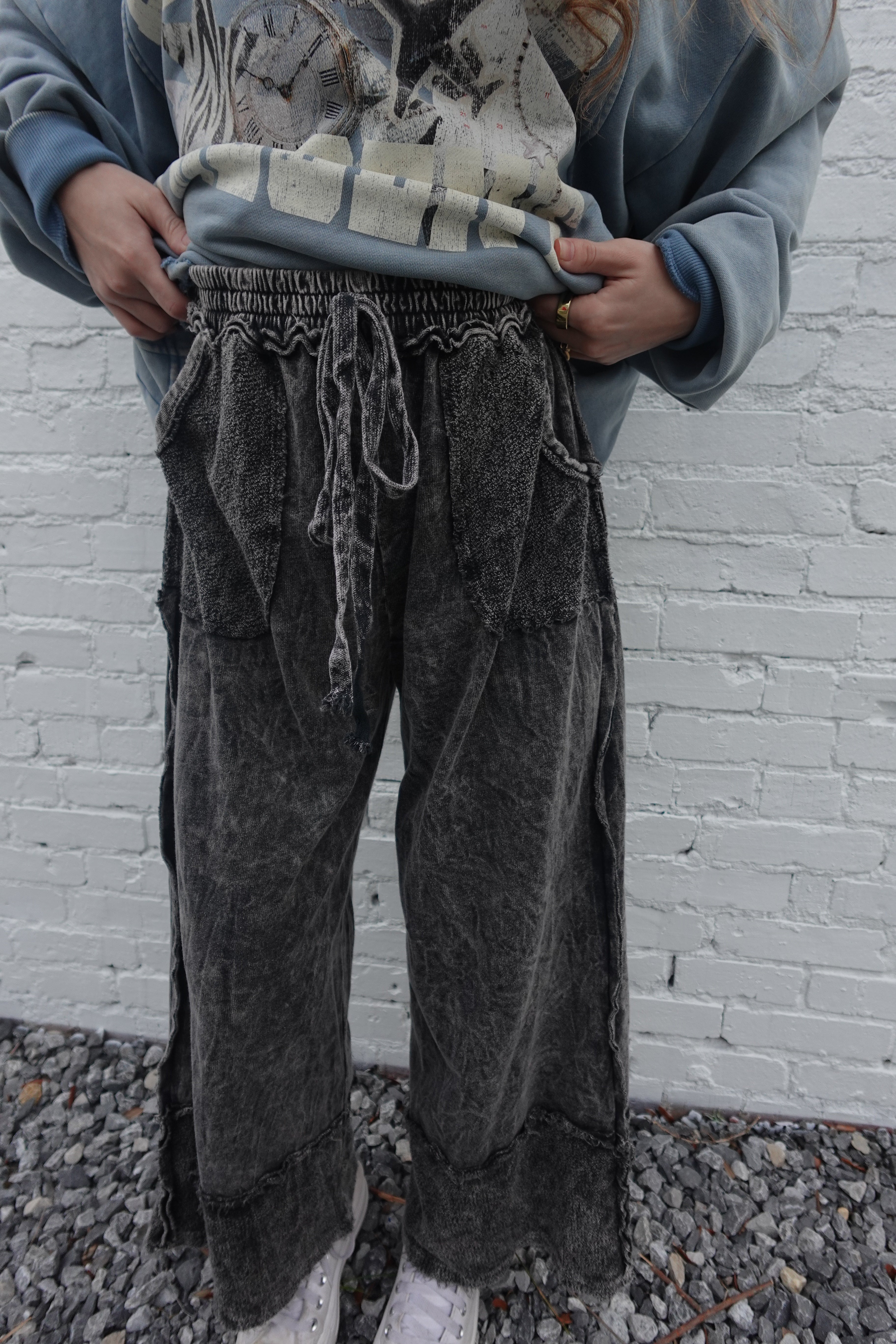 “CHARCOAL” Washed Away Wide Leg Lounge Pants
