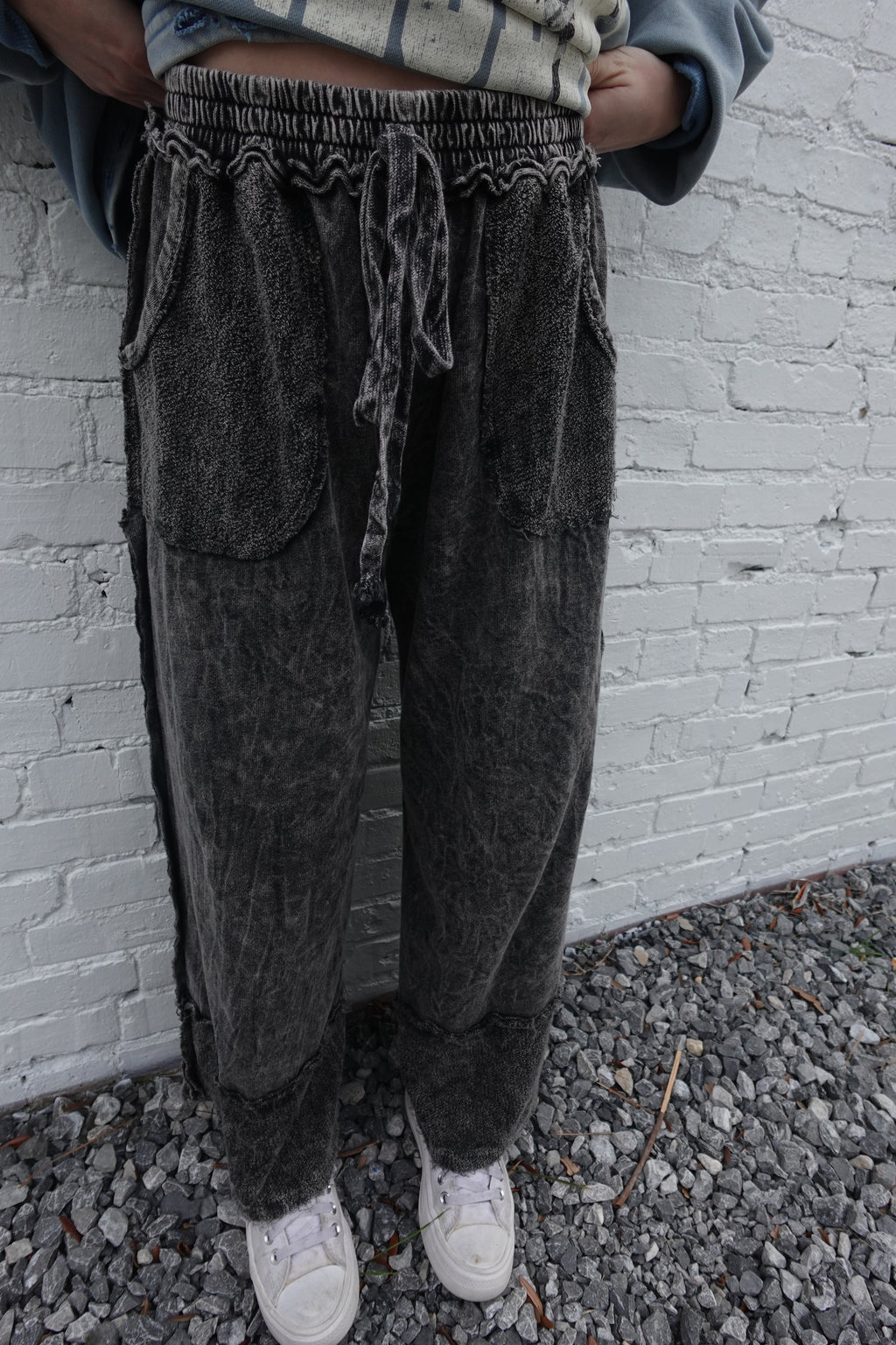“CHARCOAL” Washed Away Wide Leg Lounge Pants