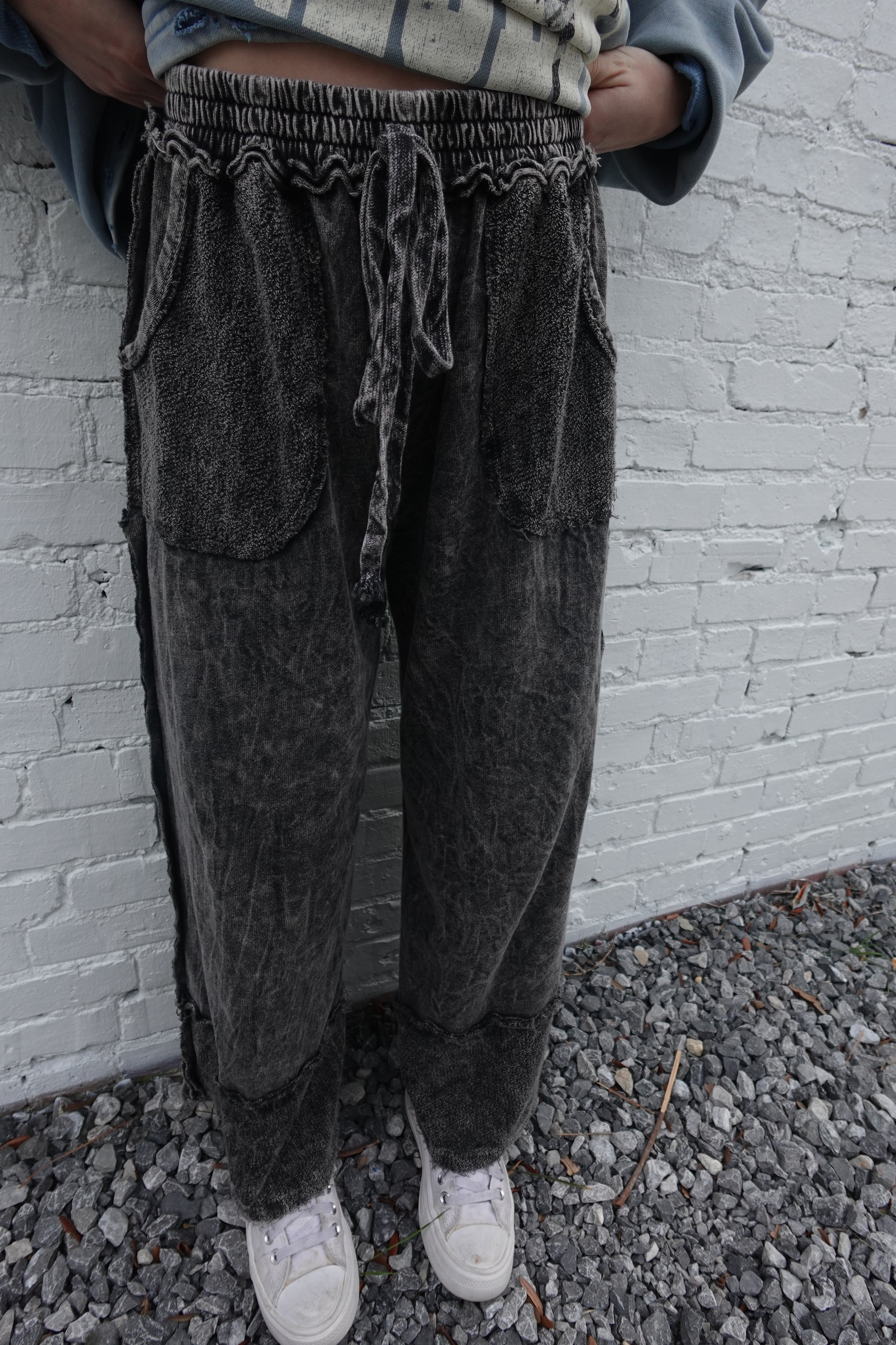 “CHARCOAL” Washed Away Wide Leg Lounge Pants