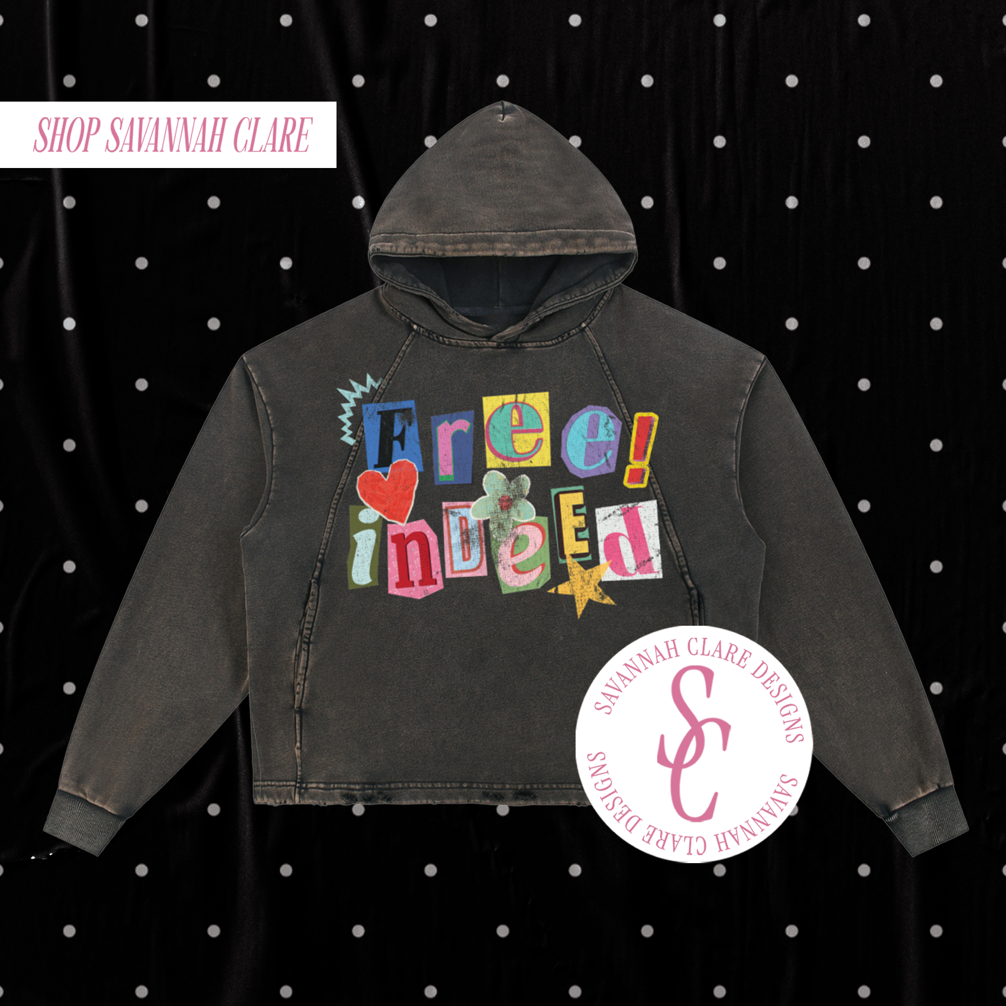 "FREE INDEED" Vintage Wash Distressed Boxy Hoodie