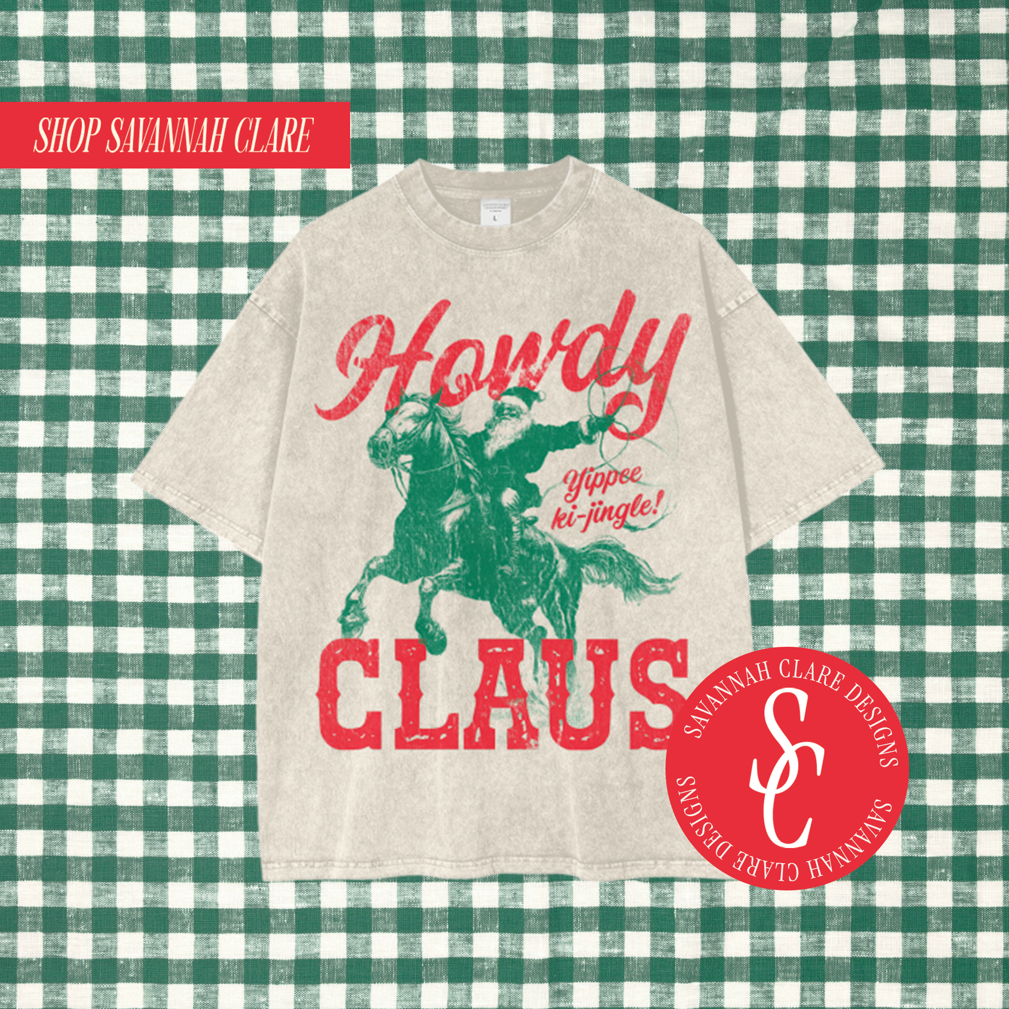 "HOWDY CLAUS" Vintage Boxy Fit Tee Red/Green