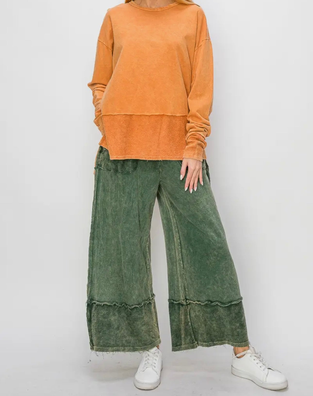 "PESTO PLEASE" Washed Away Wide Leg Lounge Pant