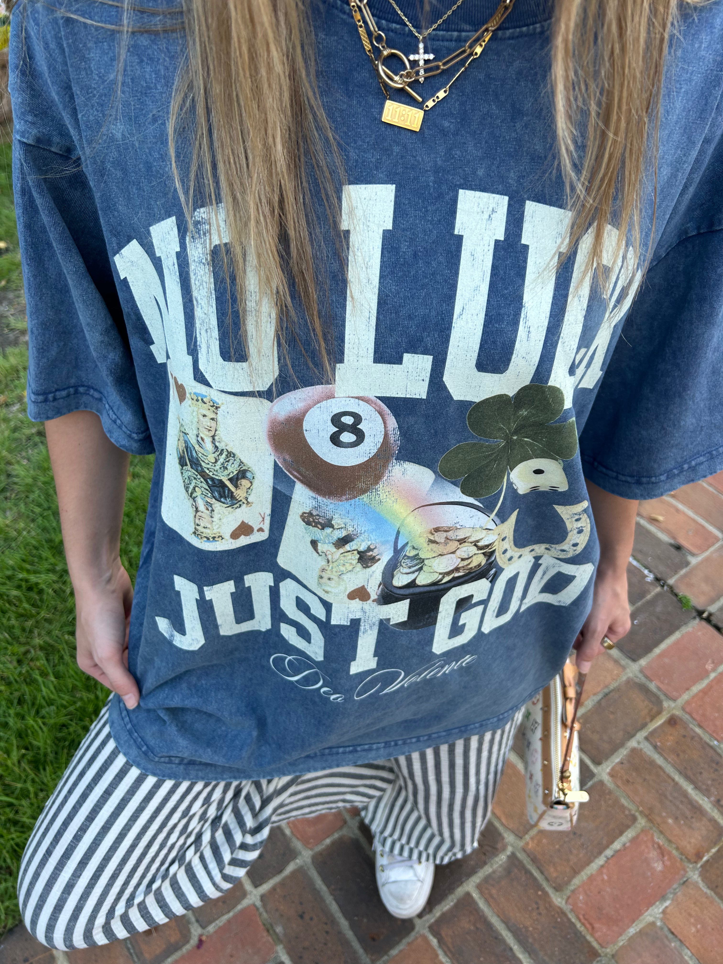 "NO LUCK, JUST GOD" Vintage Wash Graphic Tee