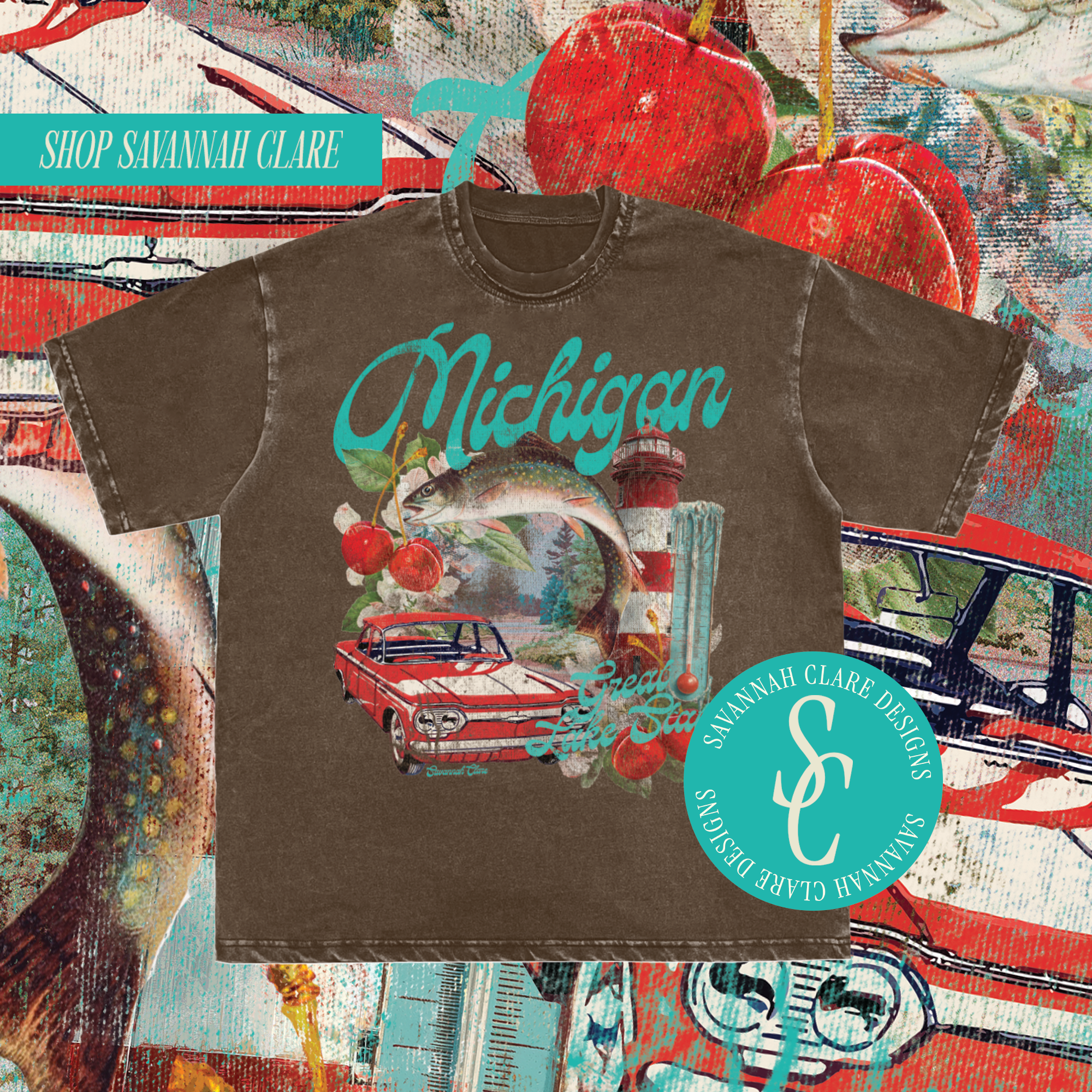 "MICHIGAN" Distressed Neckline Tee