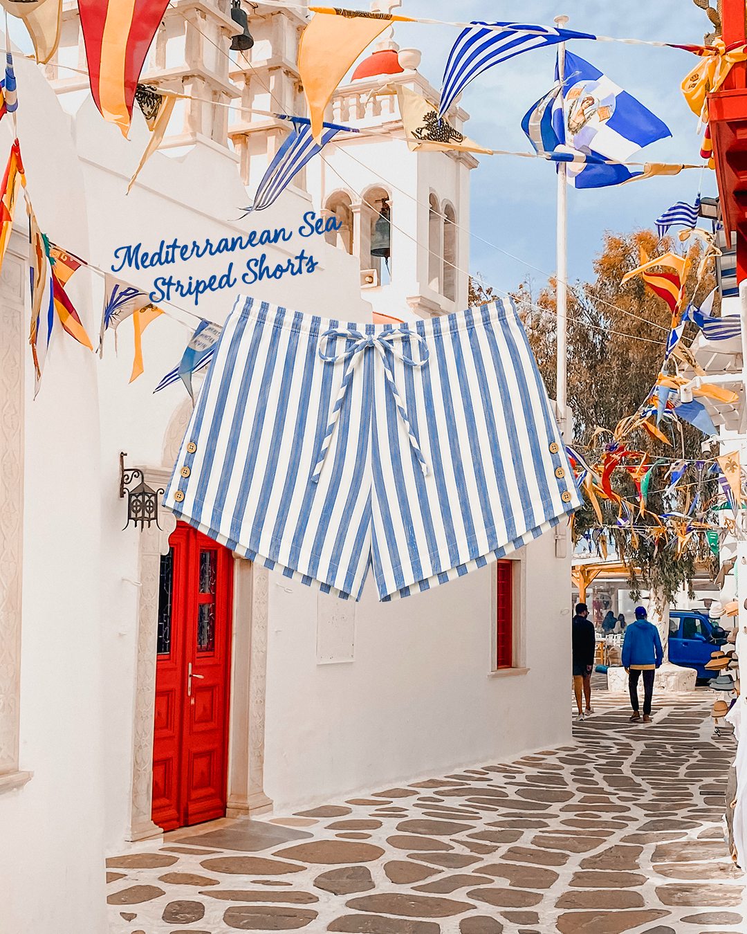 "MEDITERRANEAN SEA" Striped Shorts