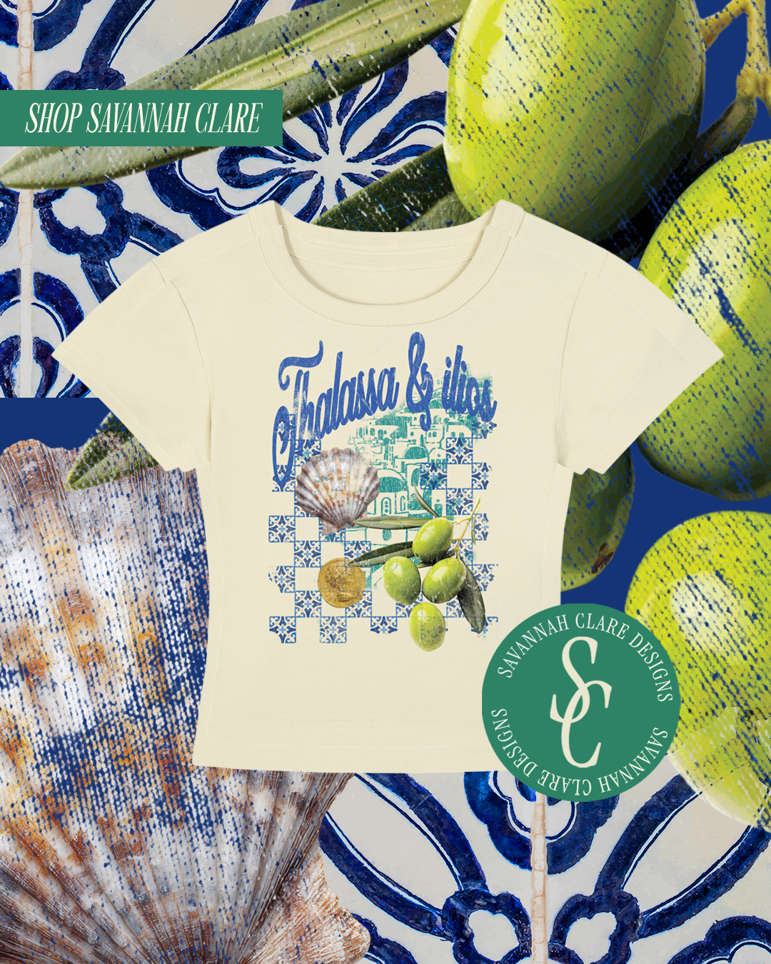 "SANTORINI SUN" Cropped Baby Tee