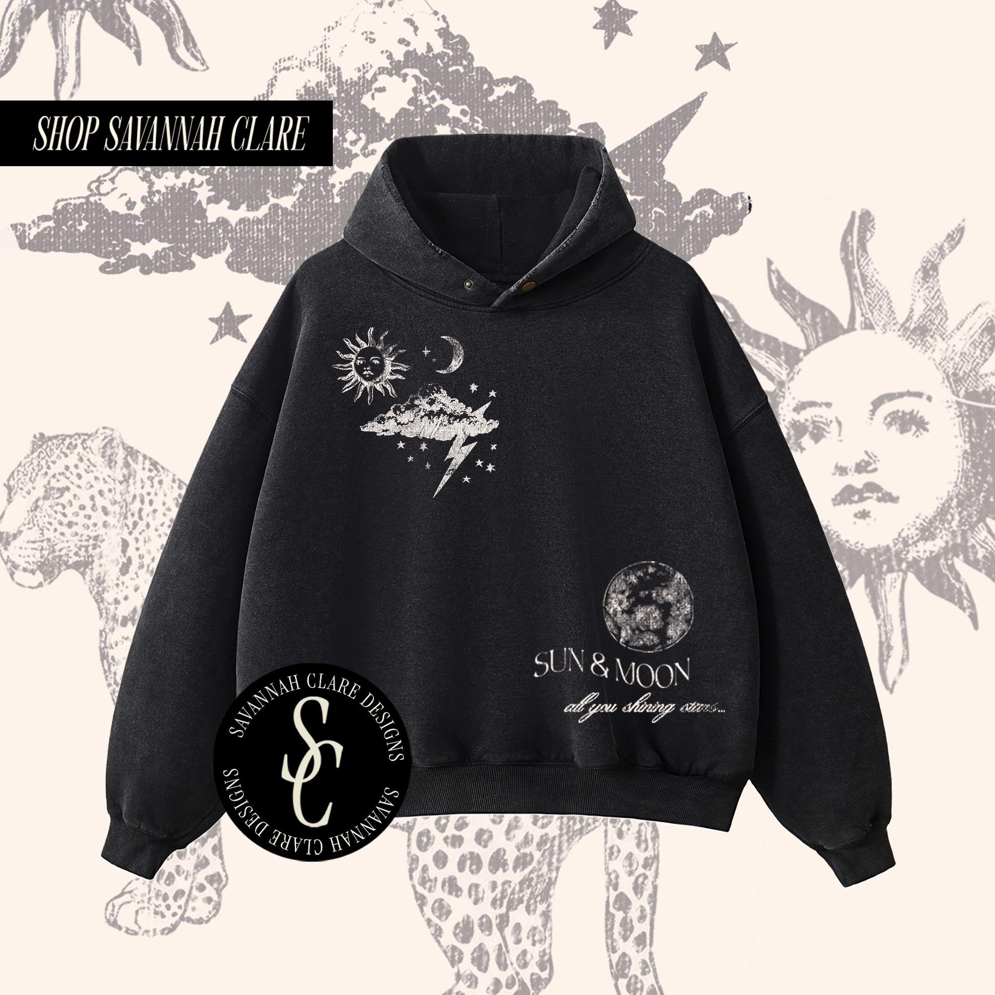 "SUN & MOON" Boxy Heavy Fleece Hoodie