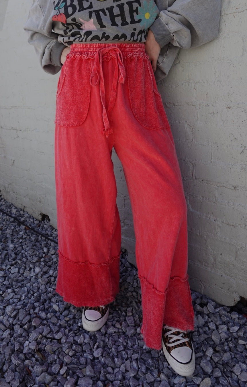 "CHERRY COLA" Washed Away Wide Leg Lounge Pants