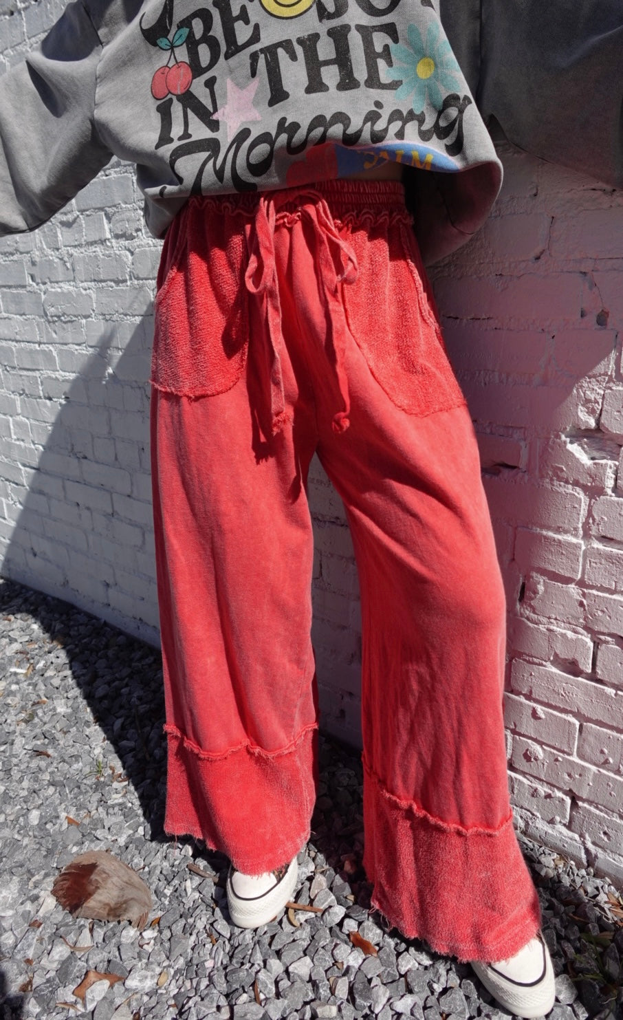 "CHERRY COLA" Washed Away Wide Leg Lounge Pants
